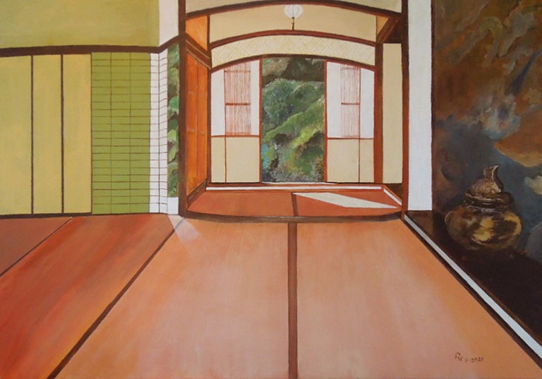 Peinture de Petra Kirschleger Un jardin au Japon