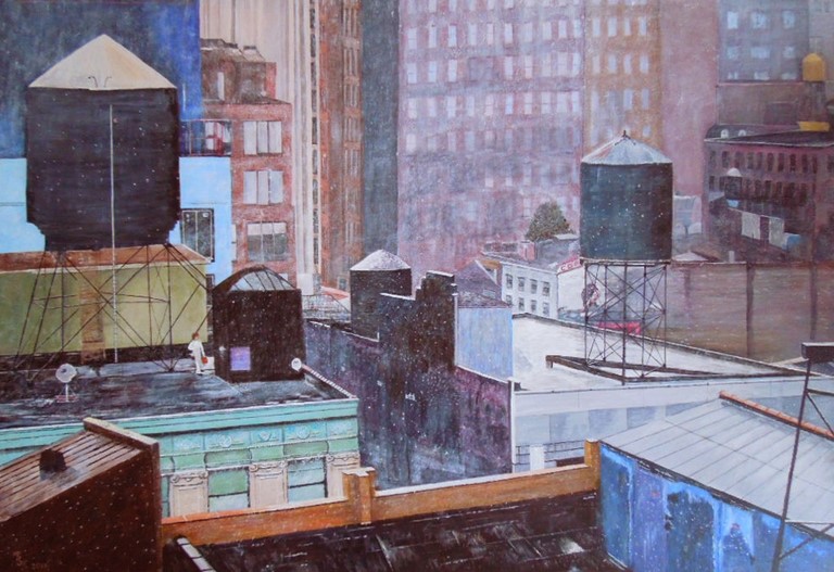 Ville Entre Pluie Et Neige
