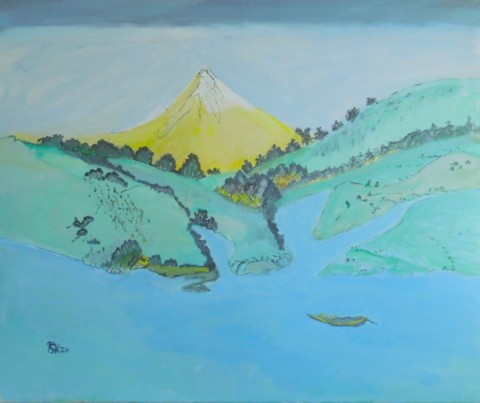 Les collines, 2024 - pris dans livre sur HOKUJISAI : trente six vues du mont FUJI - adaptation, Acrylique 73 x 92 Les collines, 2024 - pris dans livre sur HOKUJISAI : trente six vues du mont FUJI - adaptation, Acrylique 73 x 92