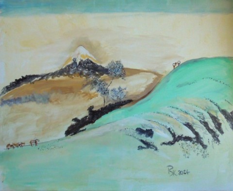 Les collines, 2024 - pris dans livre sur HOKUJISAI : trente six vues du mont FUJI - adaptation, Acrylique 73 x 92 Les collines, 2024 - pris dans livre sur HOKUJISAI : trente six vues du mont FUJI - adaptation, Acrylique 73 x 92